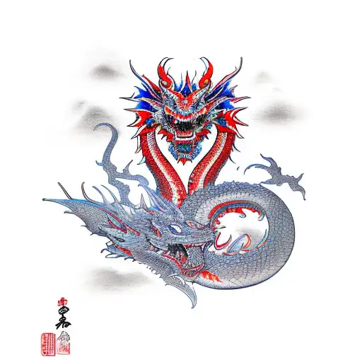 Red and Blue Dragon half Sleeve  tattoo design idea