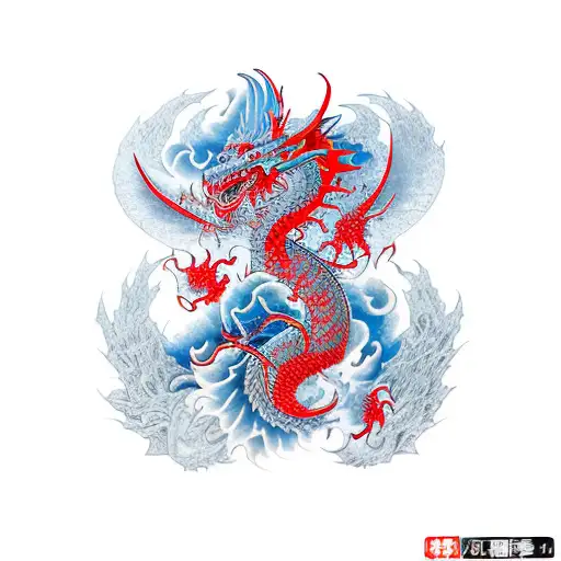 Red and Blue Dragon half Sleeve  tattoo design idea