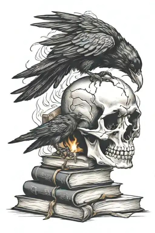 books raven skull candle burning tattoo design idea