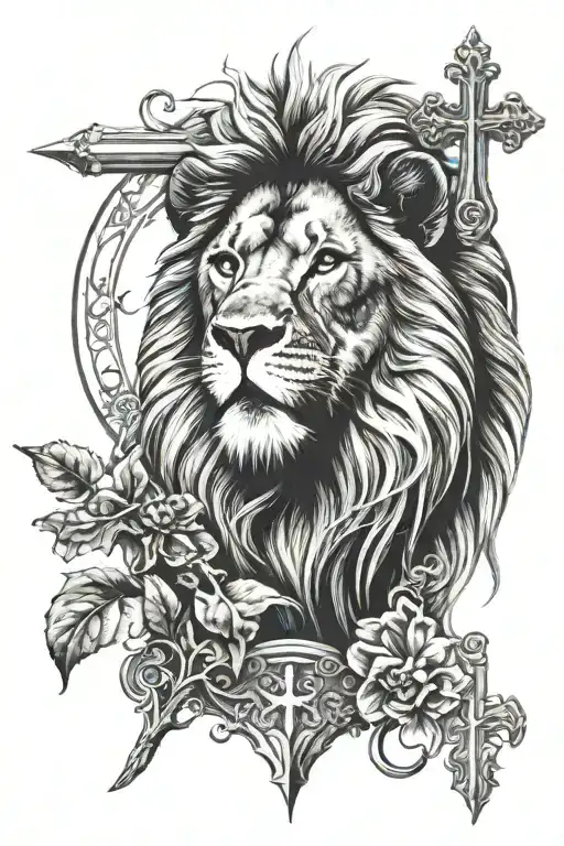 lion and cross tattoo design idea