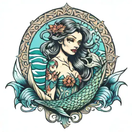 siren mermaid tattoo design idea