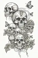 3 skulls repersenting the hear no evil speak no evil see no evil with bugs and worms and different insects coming out  tattoo design idea