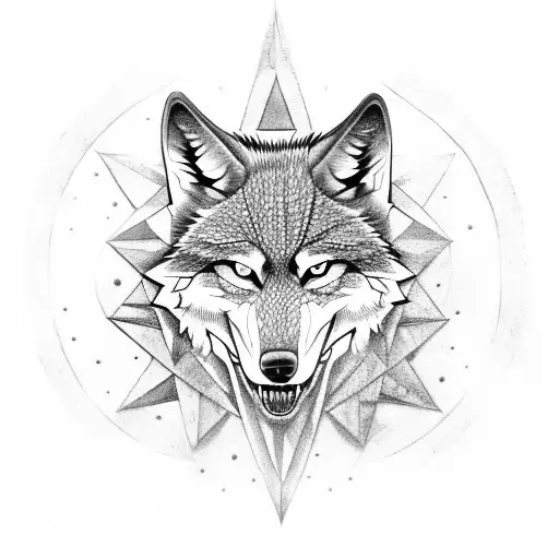 wolfhead in front of star from the witcher tattoo design idea