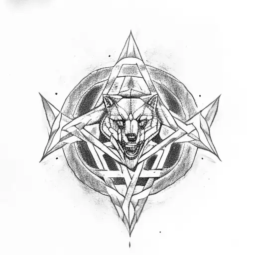 pentagram behind wolfhead out of the Witcher  tattoo design idea