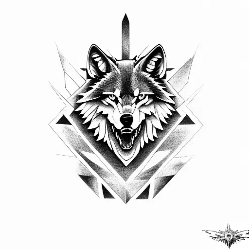 wolfhead in front of star from the witcher tattoo design idea