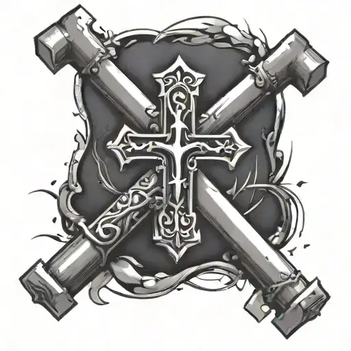 A dynamic composition of a Cross morphing into a barbell, symbolizing your dedication to both your Christian faith and fitness journey tattoo design idea