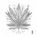 A cosmic marijuana leaf with intricate dotwork detailing tattoo design idea