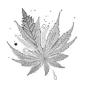 A cosmic marijuana leaf with intricate dotwork detailing tattoo design idea