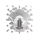 engine camshaft as a pen writing on paper, art noir tattoo design idea