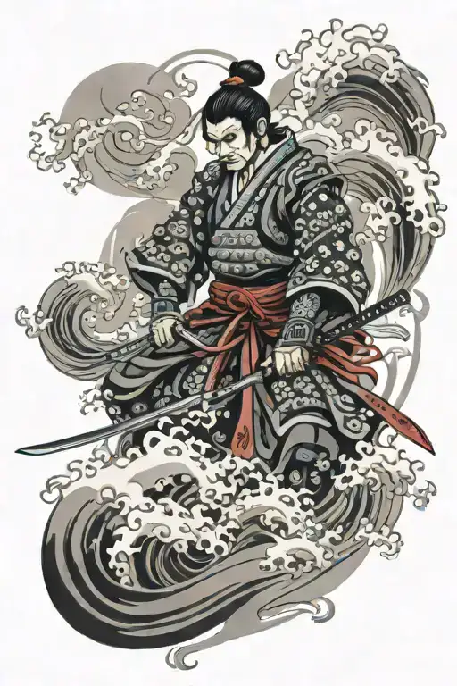 samurai surrounded by swirling mist tattoo design idea