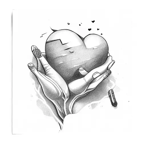 Hand, broken heart, anime tattoo design idea
