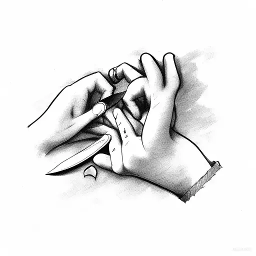 Hand, broken heart, knife, anime tattoo design idea