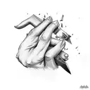 Hand, broken heart, knife, anime tattoo design idea