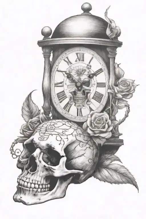 topic is memento mori and carpe diem. use rose, hourglass, and skull/bones tattoo design idea