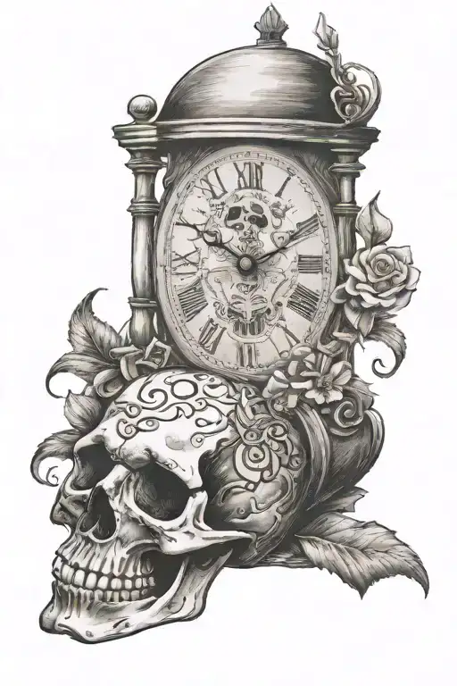 Hello, can you generate a tattoo sample by using a sand clock, skull or bones,  the topic is memento mori and carpe diem tattoo design idea