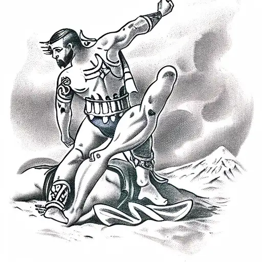 gladiator stands on the mountain of the corpses of the Romans tattoo design idea
