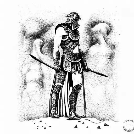 gladiator stands on the mountain of the corpses of the Romans tattoo design idea