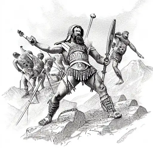 gladiator stands on the mountain of the corpses of the Romans tattoo design idea