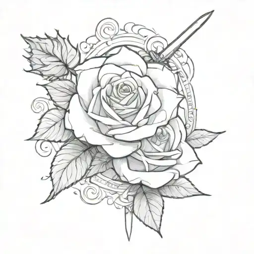 Rose and long sword . Sword crossing the rose like cross  tattoo design idea