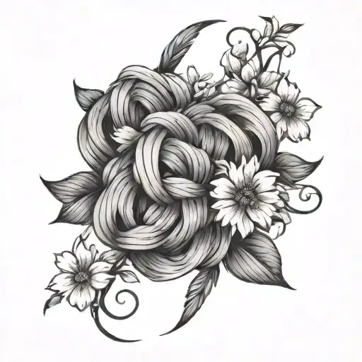 long braid with flowers intertwined within tattoo design idea
