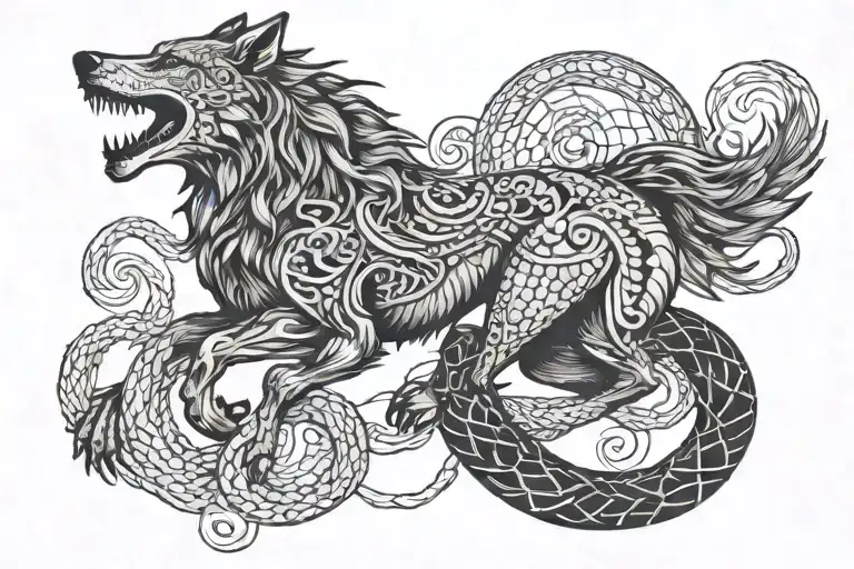 wolf horse and snake intertwined tattoo design idea