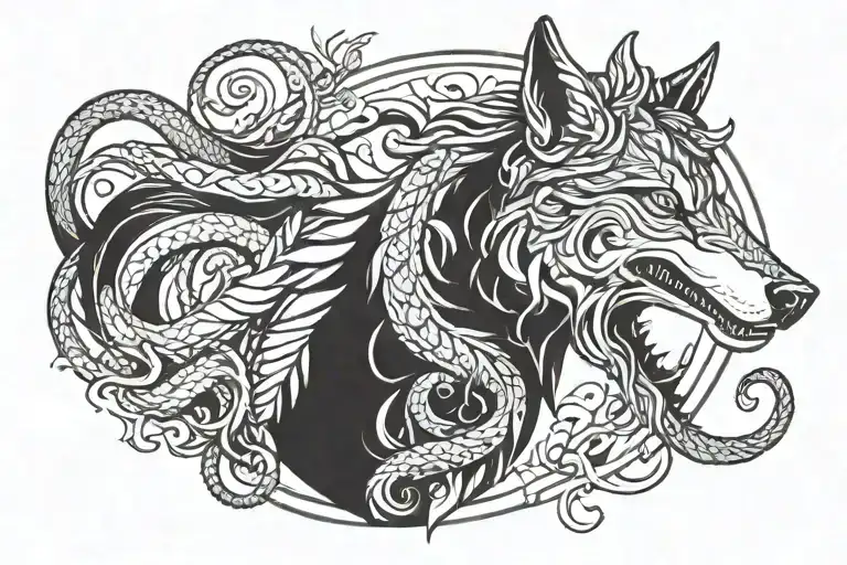 a logo of a wolf mixed with a snake mixed with a horse tattoo design idea