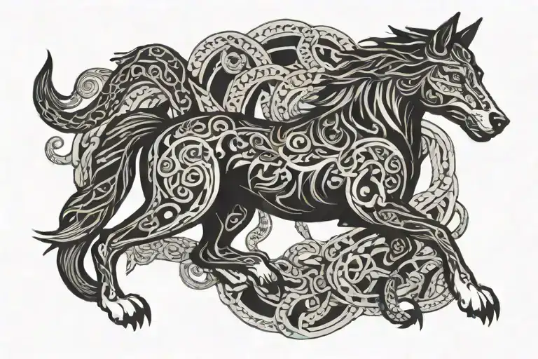 wolf horse and snake intertwined tattoo design idea