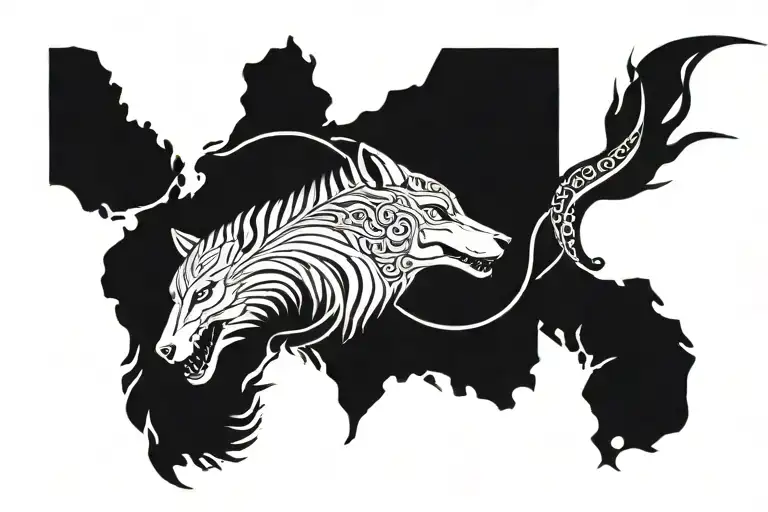 wolf horse and snake intertwined tattoo design idea