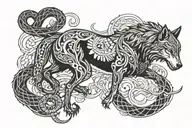 wolf horse and snake intertwined tattoo design idea