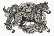 wolf horse and snake intertwined tattoo design idea