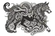 wolf horse and snake intertwined tattoo design idea