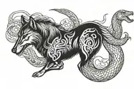wolf horse and snake intertwined tattoo design idea