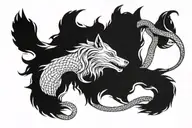 wolf horse and snake intertwined tattoo design idea