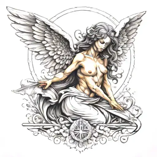 dark seraphim angel tattoo design idea