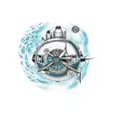 Submarine, water, diving down, submerge tattoo design idea