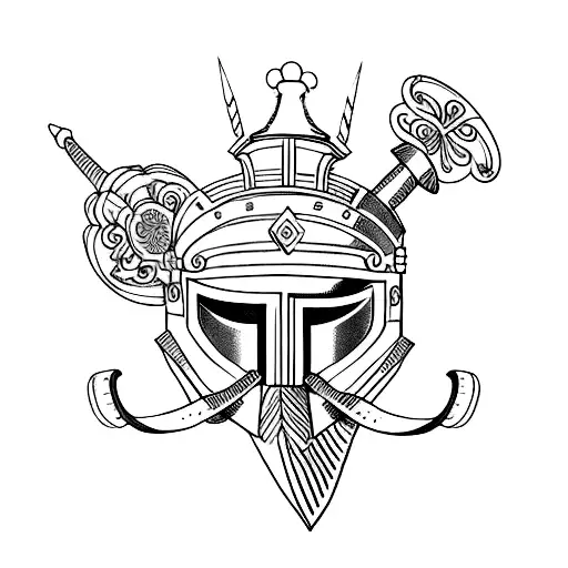 gladiator helmet with flowers tattoo design idea
