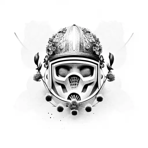 gladiator helmet with flowers tattoo design idea