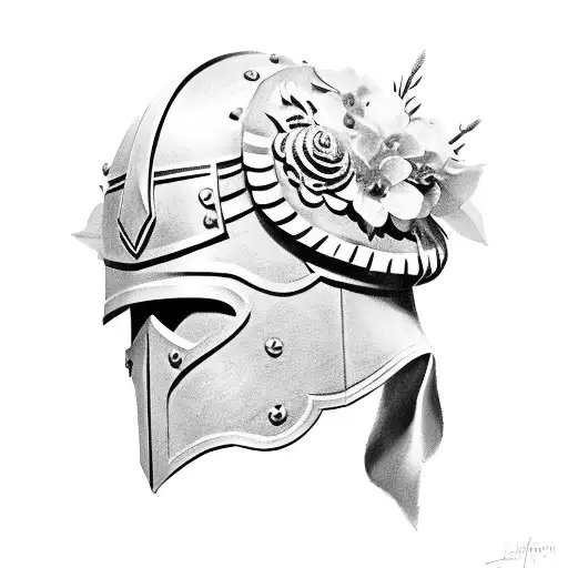 gladiator helmet with flowers tattoo design idea