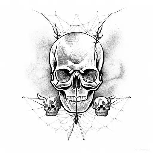 skull with spiders tattoo design idea