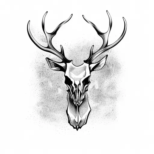 stag skull with different flowers flowing dowm tattoo design idea