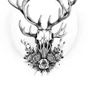 stag skull with different flowers flowing dowm tattoo design idea