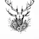 stag skull with different flowers flowing dowm tattoo design idea