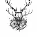 stag skull with different flowers flowing dowm tattoo design idea
