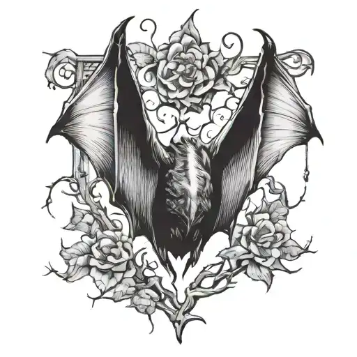 upsidedown bat wings out hanging on thorns  tattoo design idea