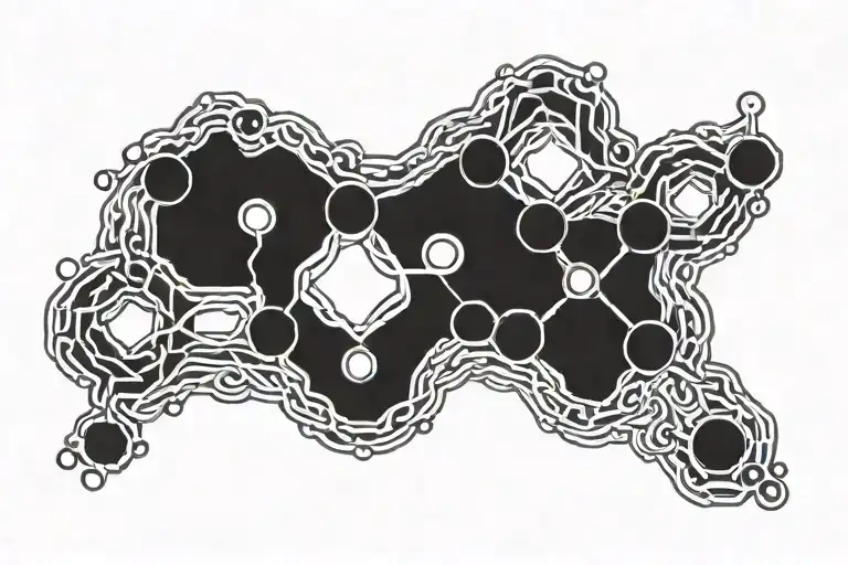 Chemical structure of caffeine molecule intertwined with Celtic knotwork design tattoo design idea
