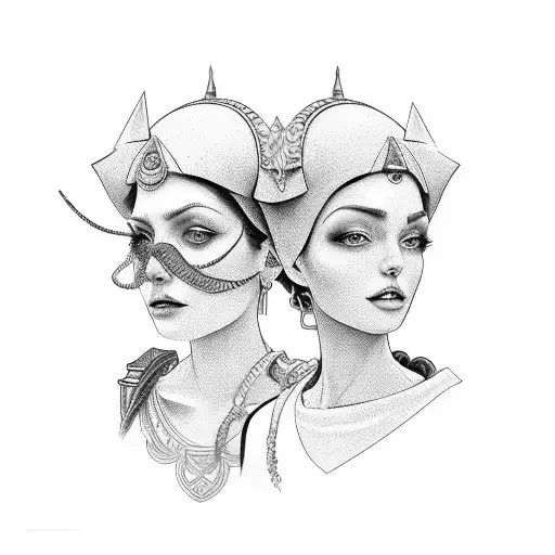 Minerva and Cleo Greek styling tattoo design idea