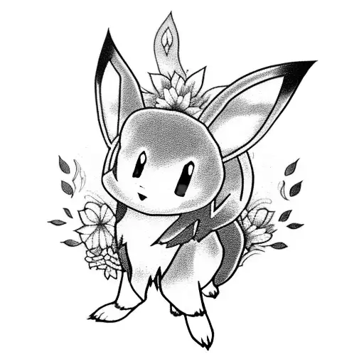 eevee pokemon with flowers tattoo design idea