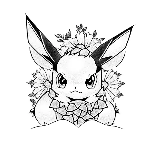 eevee pokemon with flowers tattoo design idea