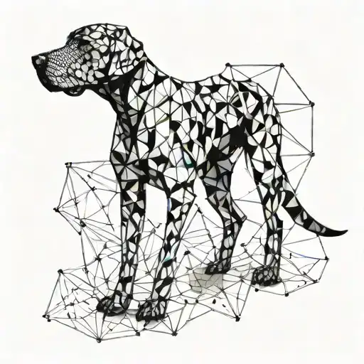 Abstract geometric design incorporating the silhouette of a Vizsla dog tattoo design idea