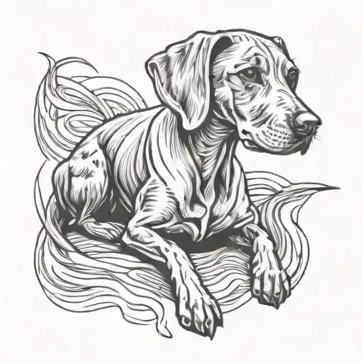 Minimalist line art of a Vizsla dog in a unique pose tattoo design idea